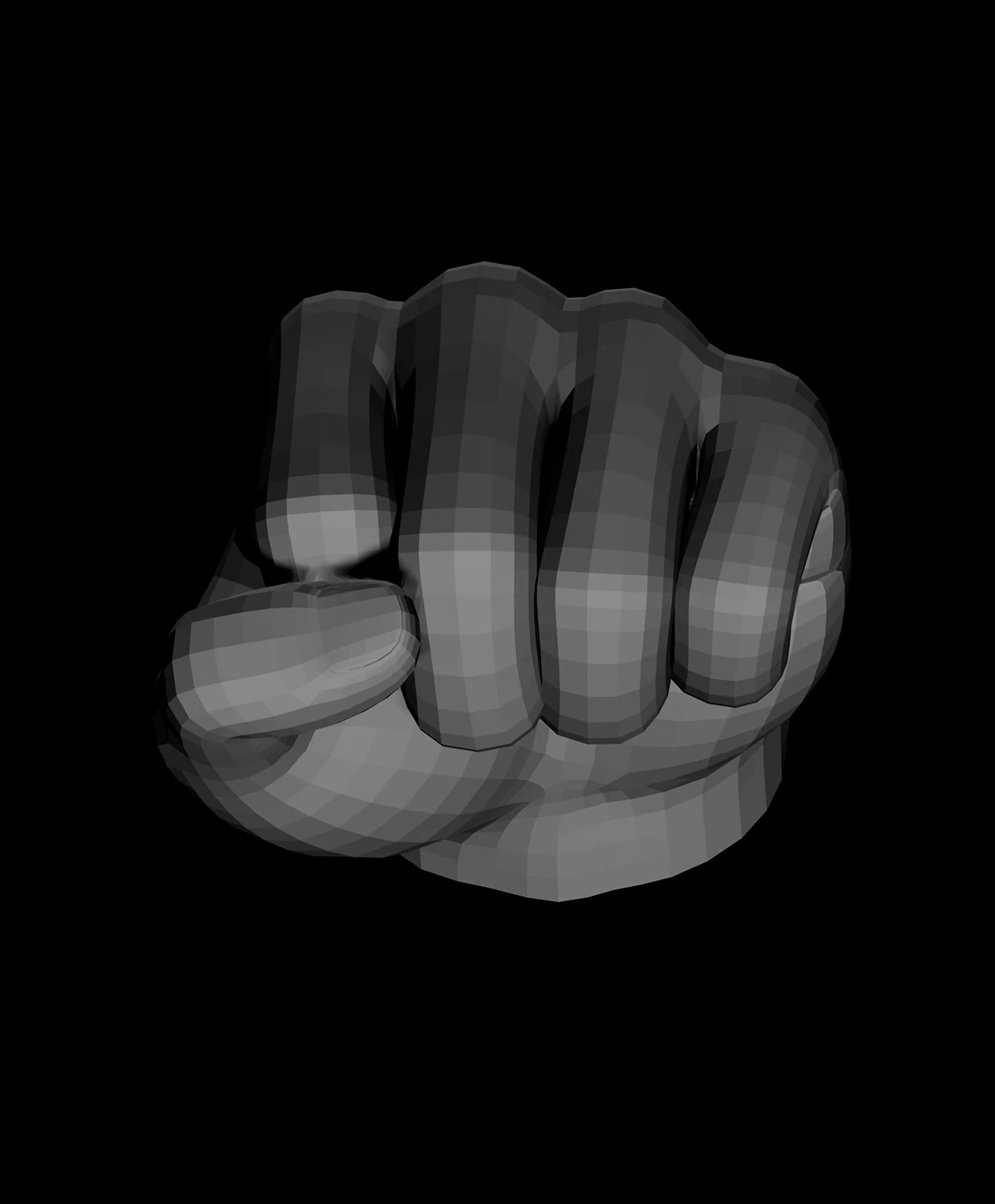 Front view of a fist with dramatic lighting from below