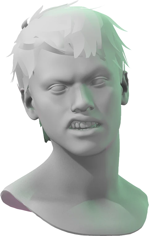 3D model bust of a person with different expressions