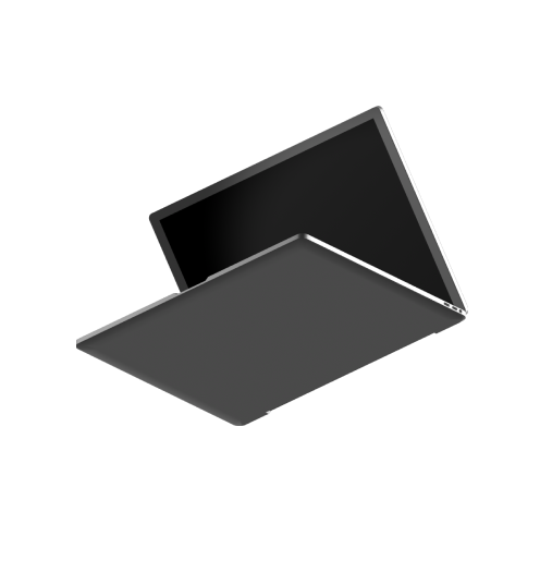 An open laptop with a black screen