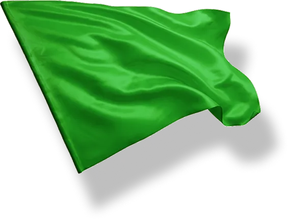 Bright green flag waving with visible fabric texture on a shadowed background.