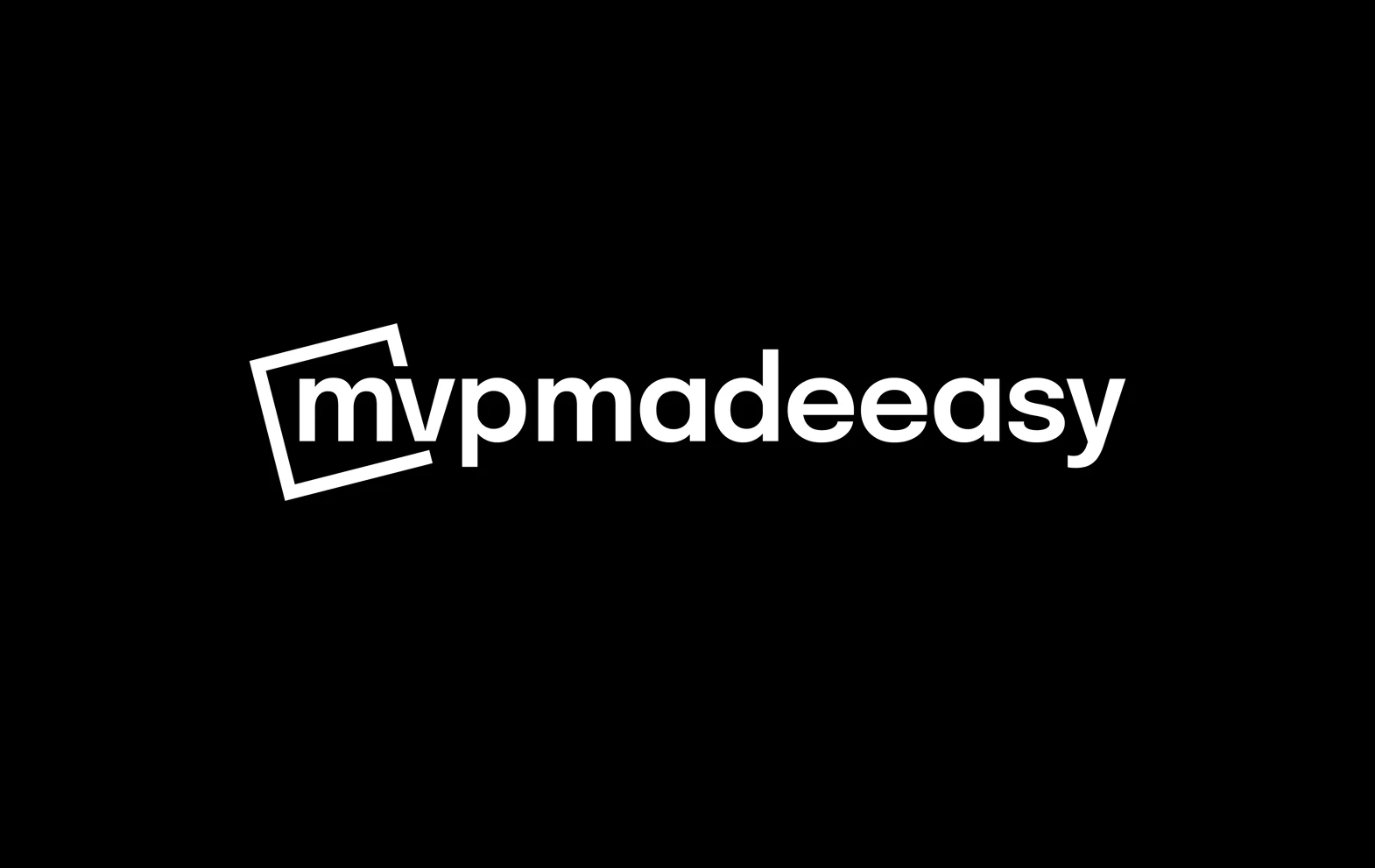 White text logo mvpmadeeasy with 'mvp' inside a tilted square on a black background.