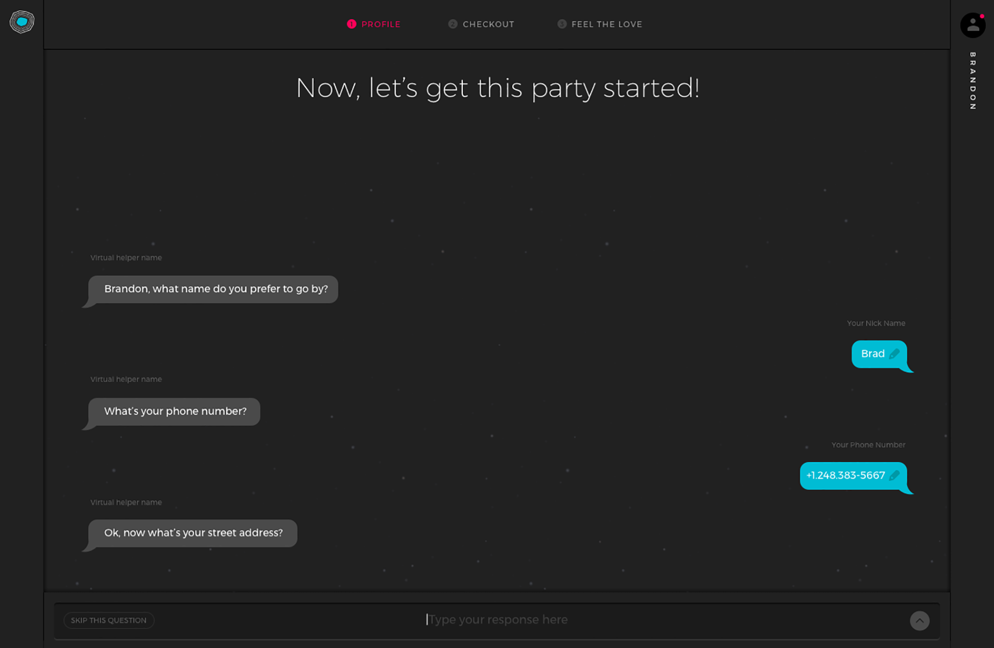 Chat interface for application onboarding