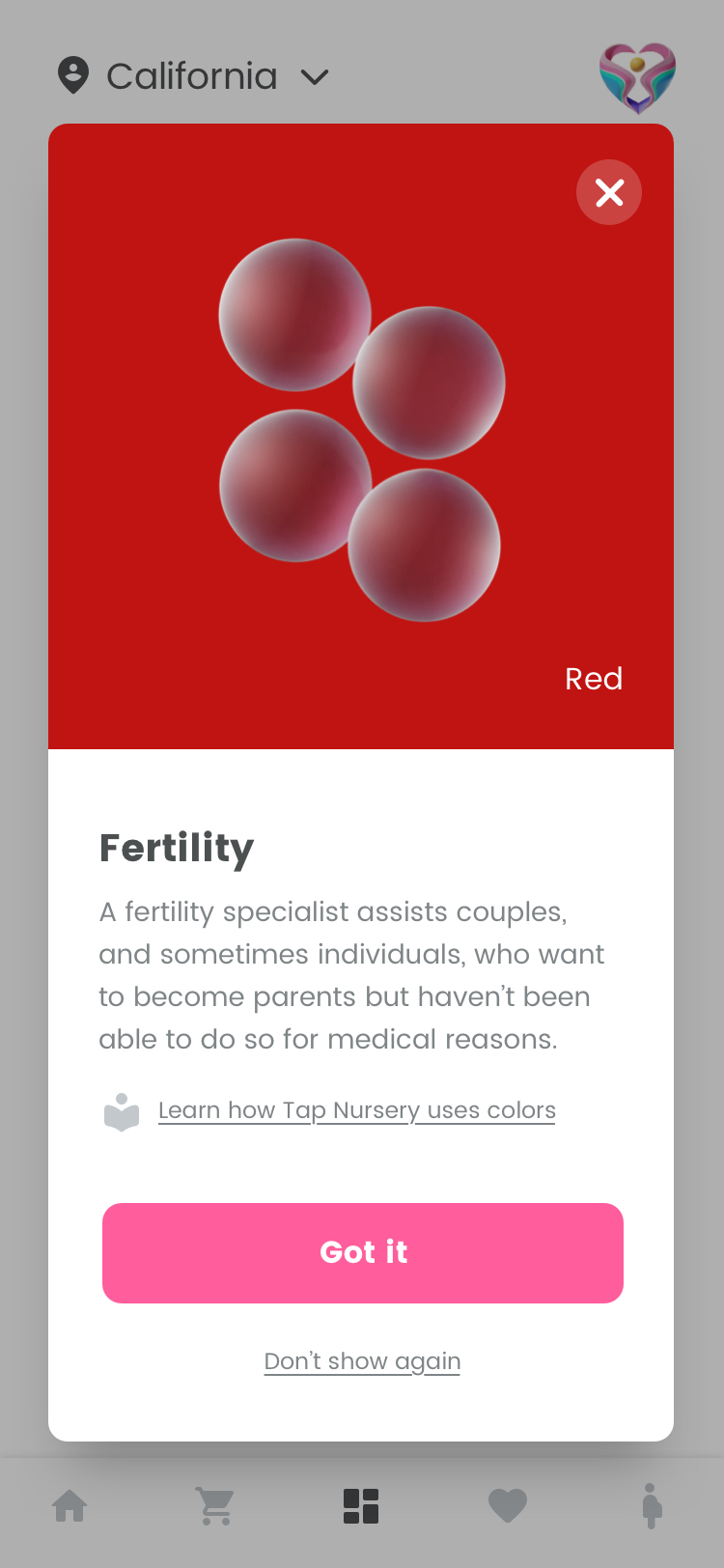 Bright red modal for iOS app onboarding
