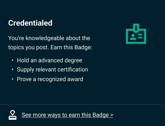 Gamification content card showing badge that can be earned