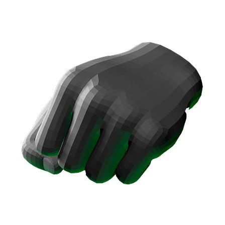 3D model of a clenched fist with green rim lighting.